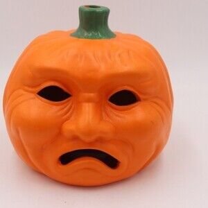 Vintage Earthenware Jack-o-lantern Pumpkin Candle Holder Halloween Scary Face